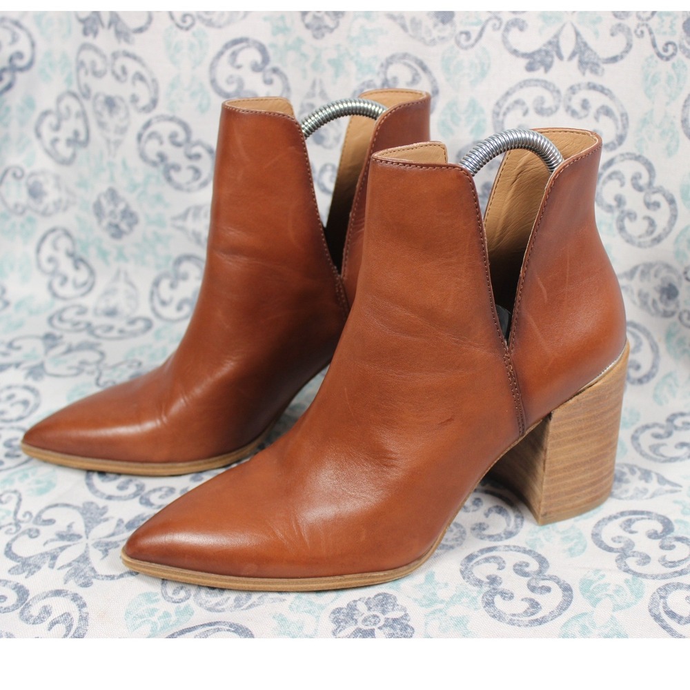 Steve Madden Kaylah Cognac Leather Pointed Toe Block Heel Ankle Boots Womens 8M
